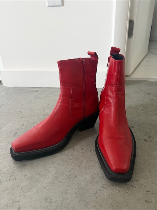 Topshop Shoes - Topshop Red Leather Square-Toe Ankle Boots